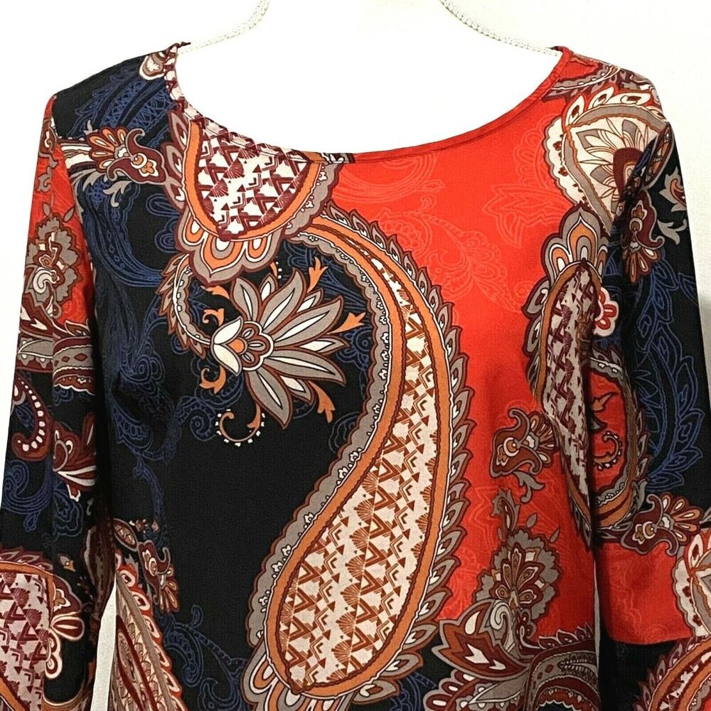 Boho Top XS Paisley Floral Asian‎ Oriental Style Bell Sleeve Whimsigoth Vibrant
